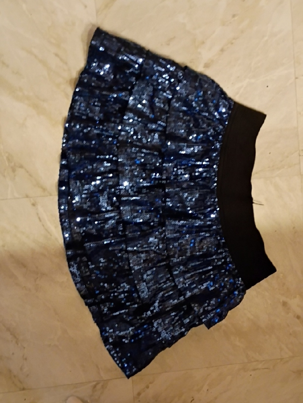 1989 Place Blue Sequin Circle Skirt with Black Waistband